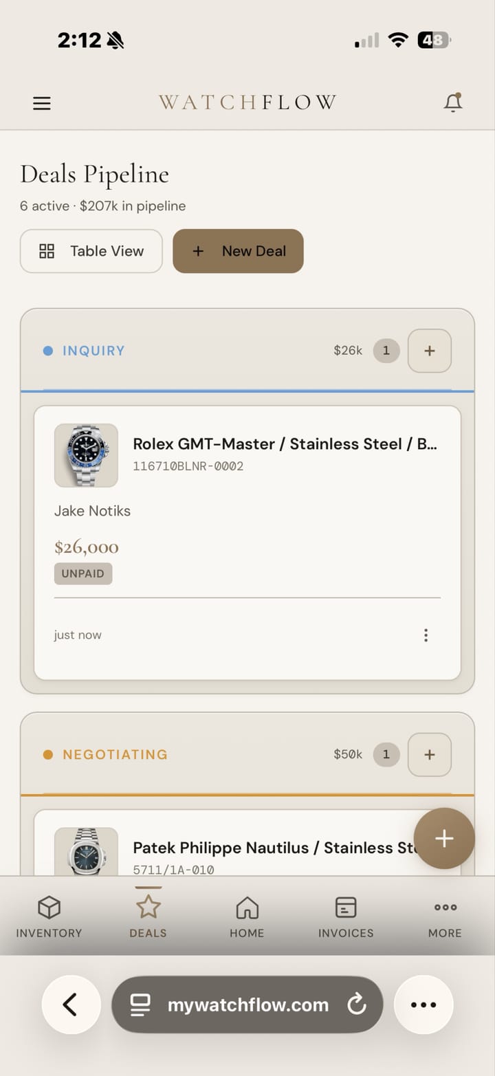 Deals pipeline kanban